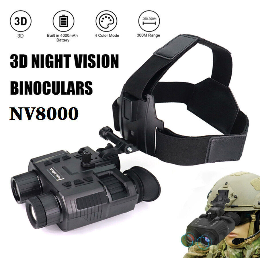3D 1080P Night Vision Binoculars Goggles Head Mount Infrared Night Vision NV8000
