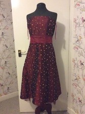 Evening Party Cocktail Wine Red Strapless 50s Style Dress 12