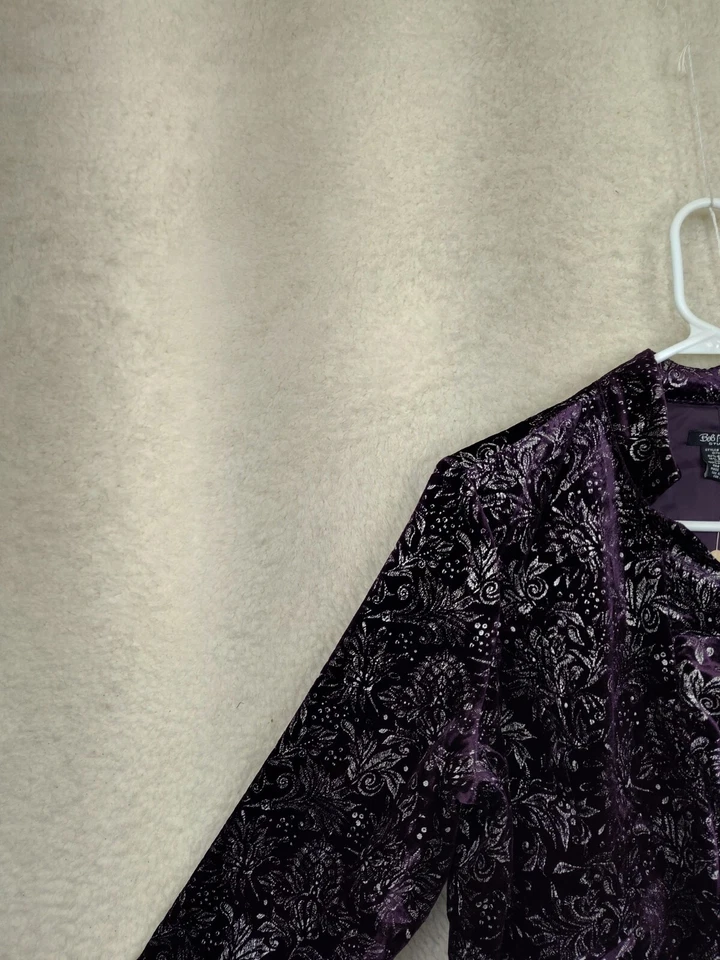 Chaqueta Bob Mackie Studio Mujer 8 Púrpura Floral Mezcla Rayón Terciopelo Vacaciones Blazer Foto 2 de 4