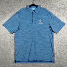 Straight Down Polo Shirt Mens Large Blue Striped Golf Casual Performance Stretch