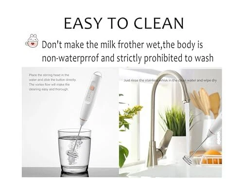 Milk Frother Handheld Foam Maker with 2 Stainless Stirring Head 3 Speed Recha...
