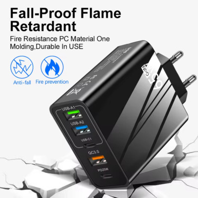 5-fach Charger Mehrfach Stecker Schnellladegerät 65W Netzteil 2x USB-C+3x USB-A