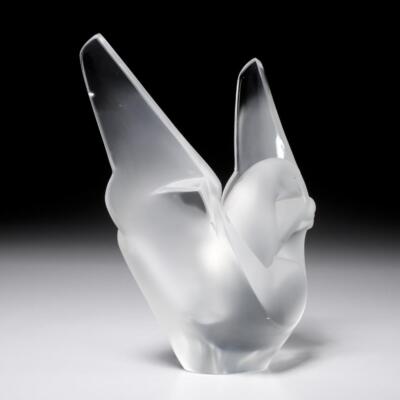 Lalique France Sylvie Love Birds Doves Frosted Crystal Flower Vase