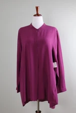 JOHN MARK NWT $134 Solid Purple 100% Silk Button Up Hi Lo Shirt Top Size XL
