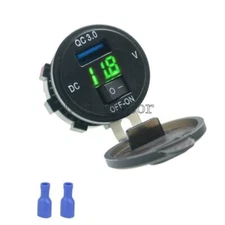 QC 3.0 USB Fast Car Charger Socket Outlet For Boat Truck Green LED Voltmeter