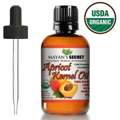 Mayan's Secret Organic Apricot Kernel Oil 4oz - Cold Pressed for Skin & Hair