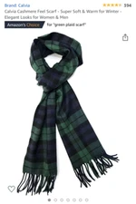 Calvia Cashmere Feel Scarf Super Soft & Warm Elegant Looks - Forest Green Plaid 