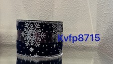 Glitter Blue Velvet Snowflake Wired Edge Ribbon - 2.5 x 20 Ft Christmas Craft