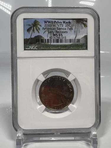 2020 W V75 Quarter WWII Privy Mark American Samoa Park, NGC MS65, Early Releases