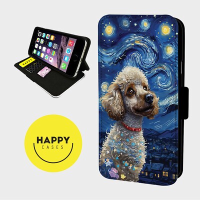 PUDEL HUND BLICKT STERNENHIMMEL - Kunstleder Klapp Handy Hülle Cover - iPhone/Samsung