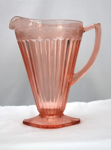 Pink Glass Handled Pitcher, Depression Glass, Retro, Antique, Unique