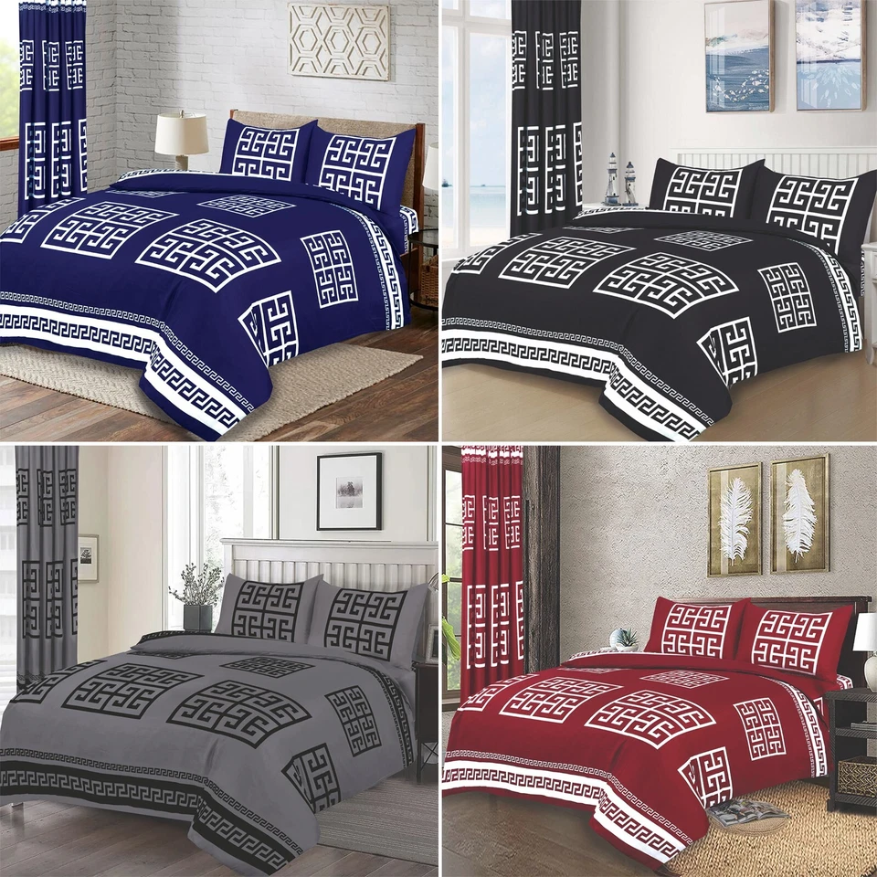 DECOR MY HOME Greek Design Duvet Quilt Covers Modern Bedding Set with Matching Pillow Cases