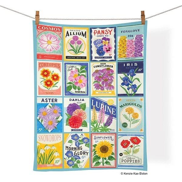 Werkshoppe Seed Packets Flower Garden Tea Towel