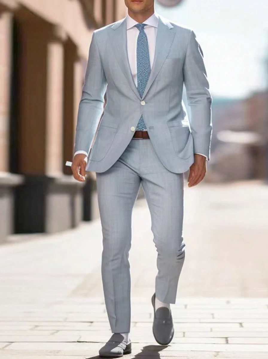 Trajes Para Hombres de Vestir Chaqueta Elegantes Saco Pantalón Largo Traje  Azul