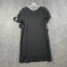 Lulus Dress Women's Extra Small Black Shift Short Sleeve Tassels Pullover