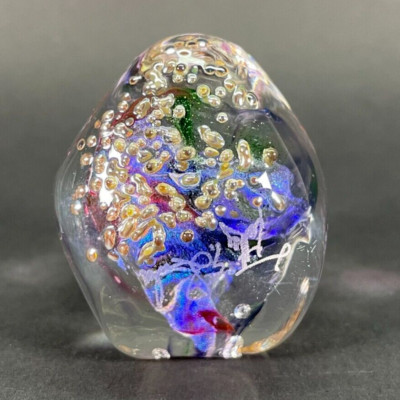 Vintage TIMOTHY LANDERS G-Rock Small Dichroic Art Glass MOON ROCK Paperweight