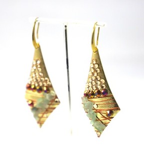 Authentic Gold Plated Earrings Emerald Gold Rhinestones by Patricia Adelson ONE OF A KIND