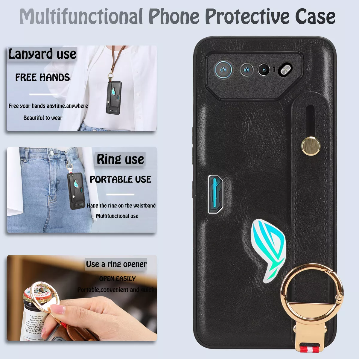 For Asus ROG Phone 7 / Rog phone 6 5 Wristband Case Luxury PU Leather Back Cover