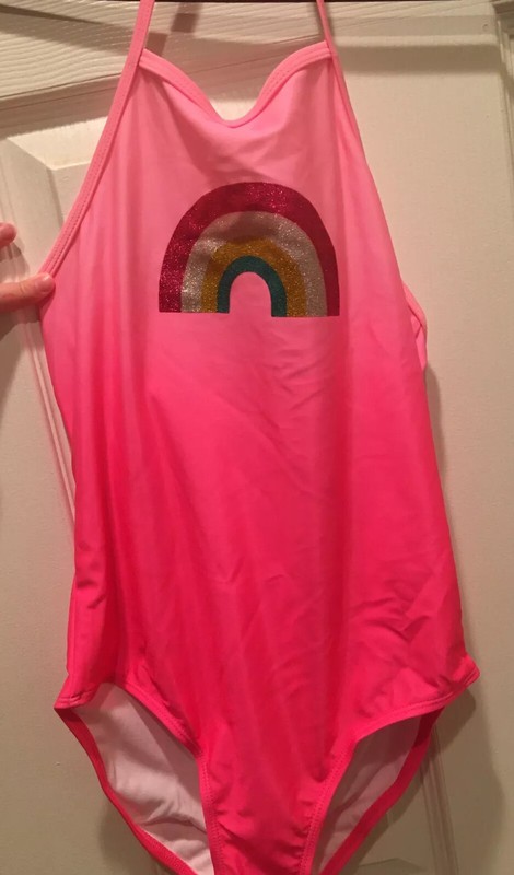 NEW Gymboree Girls L 10 12 Swimsuit One Piece Pink Rainbow