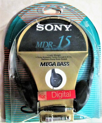 Vintage Sony Mdr-15 Stereo Mega Bass Digital Headphones Black for