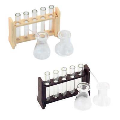 1:12 Puppenstube Reagenzgläser mit Holzgestell Wissenschaft Miniatur Zubehör Spielen