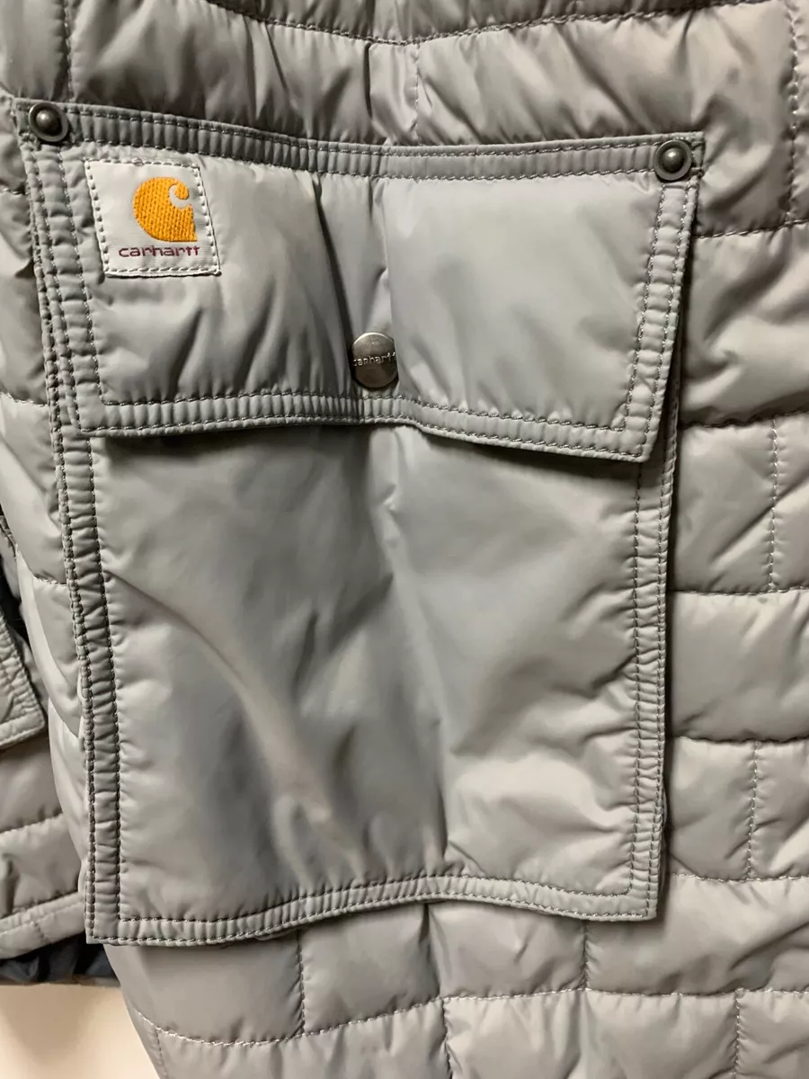 CARHARTT Amoret coat size XL.gray Quilted Hooded jacket mid thigh