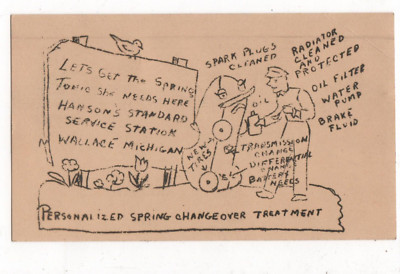 Hanson's Wallace Standard Service Station Spring Tune-Up Reminder 1948 Postcard