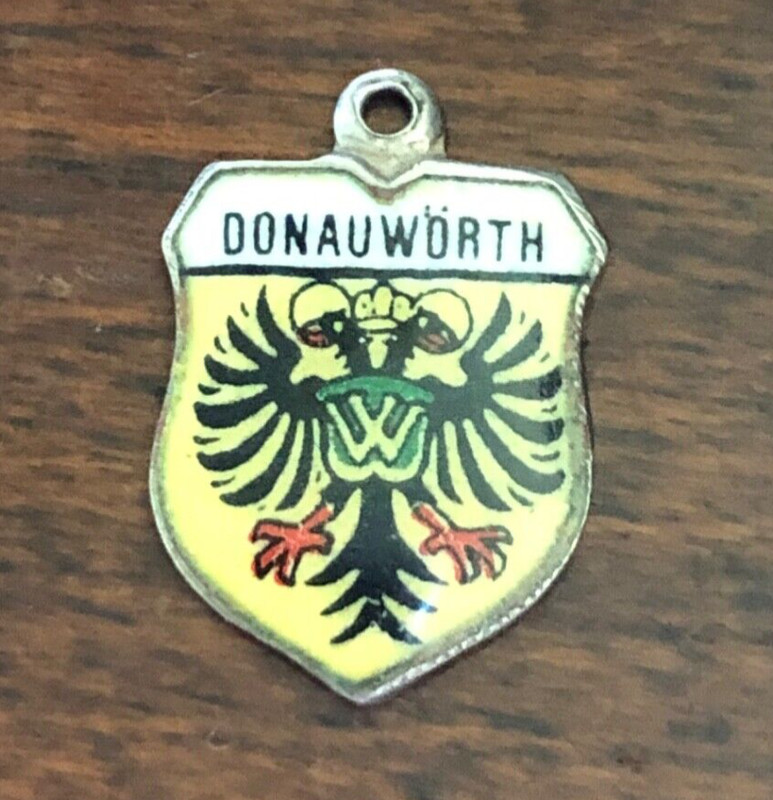 Vintage Donauworth 800 Silver Enamel Shield Charm Reu