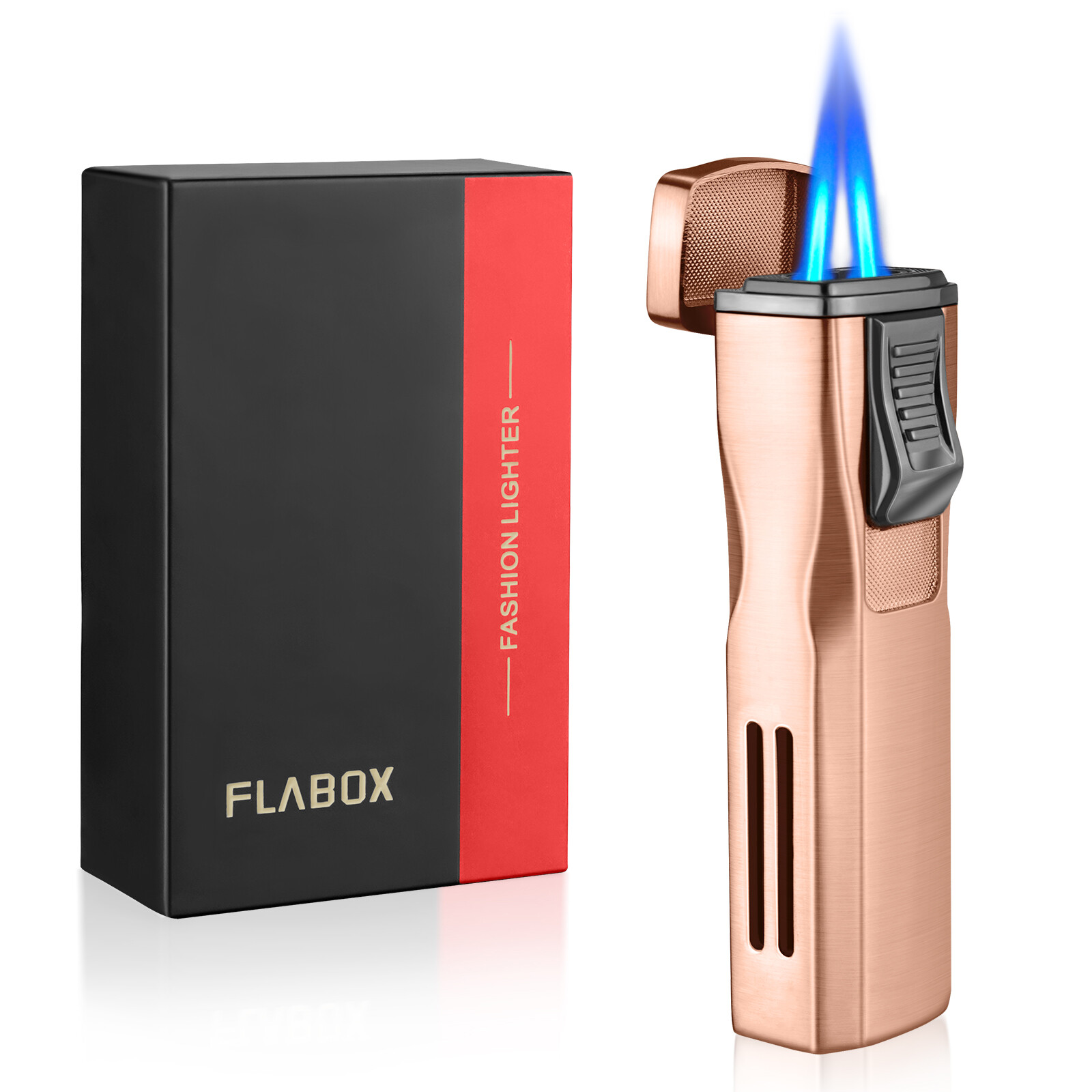 Dual Jet Flame Torch Lighter With Cigar Holder Box Gift For 