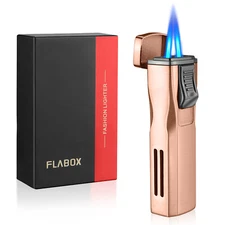 Cigar Lighter Dual Jet Flame Torch Lighter with Cigar Holder Box Gift for Men