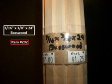 Dollhouse Scale Lumber Basswood 3/16" x 3/8" x 24" BUNDLE Item "202".
