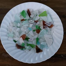 1 Lb Beach Glass Surf Tumbled Triangles Sails Blue Green Amber Brown Crafting