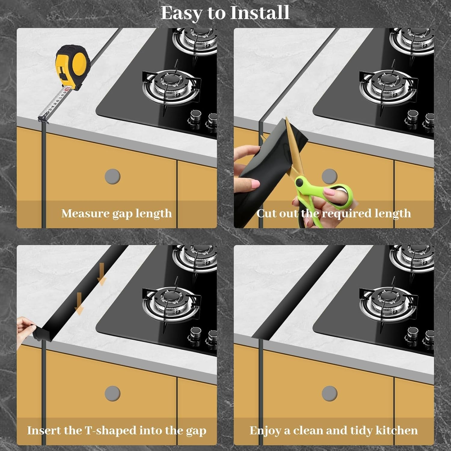 2 Pack Silicone Stove Counter Gap Covers 21" Heat Resistant Black