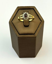 9ct Yellow Gold Garnet and Diamond Halo Ring , Hallmarked Oval Red Stone