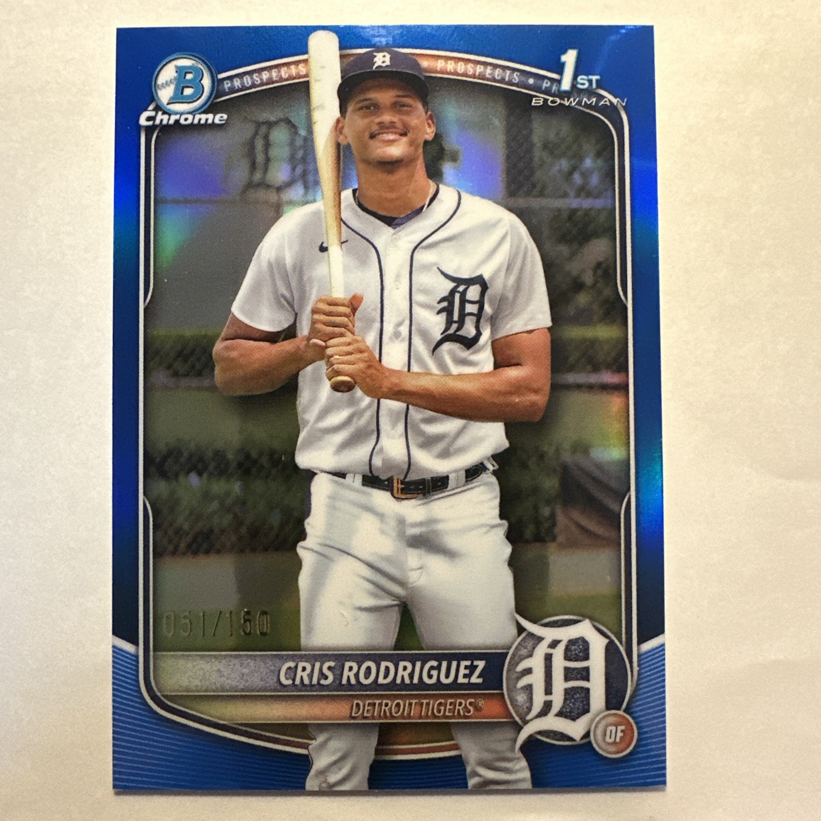 2025 1st Bowman Chrome True Blue Refractor Cris Rodriguez 051/150 RC SP Tigers