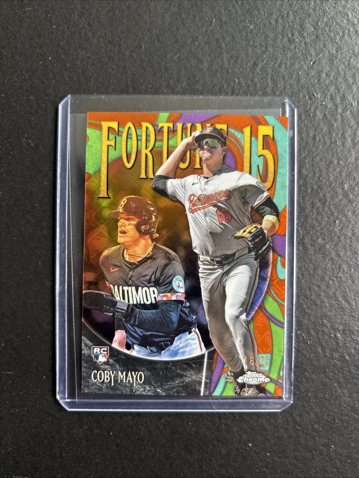 2025 Topps Chrome #F15-12 Coby Mayo Fortune 15 Orange Refractor /25 RC