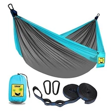  Camping Hammock Double & Single Portable Hammocks Medium Light Grey & Sky Blue