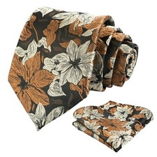 Mens 3.35inches Large Floral Pattern Necktie and Printed 159-brown beige