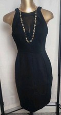 TED BAKER DRESS 8 BLACK BODYCON SHEER DETAIL DESIGNER KNEE LENGTH HALTER NECK