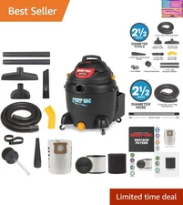 Heavy-Duty 18 Gallon Wet/Dry Vacuum - 6.0 HP with Long  Hose and Power Cord