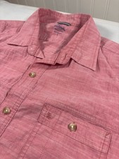 Mens Izod Saltwater Relaxed Classics Short Sleeve Pink Button Up Shirt Large