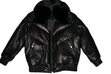MASON COOPER KIDS ORIGINAL GOOSE BARON BLACK LEATHER DOWN FILLED V-BOMBER