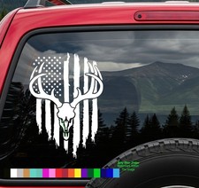 Deer Skull Skeleton Hunting Flag Vinyl Decal Sticker Car Truck Window Bumper USA