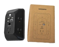 HanyCony Black Outlet Extender w Night Light Multi Plug USB Charger Device