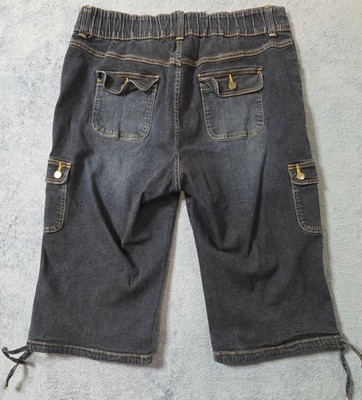 Oh Baby! MOTHERHOOD 36 XL Maternity Cargo Shorts Blue Denim Jean Drawstring Hem