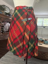 Vintage Red Tartan Plaid Pleated Wrap Skirt Virgin Wool USA Preppy 24 Waist