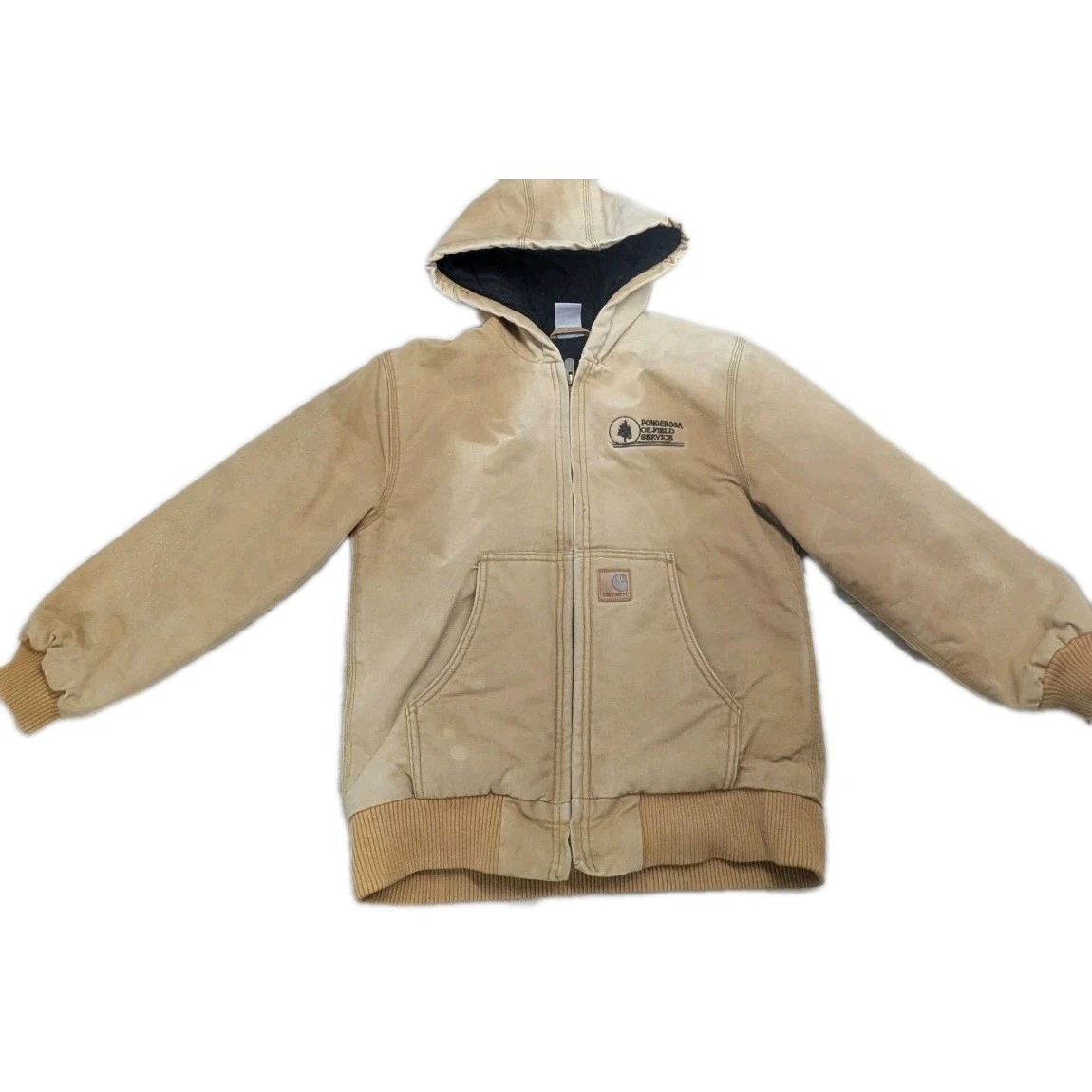Carhartt Youth Hooded Jacket Quilted, Lined Tan Size M 10/12 Distressed Coat