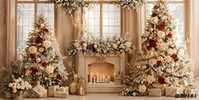 20'x10'Computer-painted Xmas Fireplace Tree Gift Wide Backdrop Background WBH181