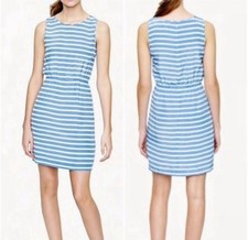 J.CREW Mini Dress Women’s Size 6 Blue Stripe 100% SILK Sleeveless Coastal 96298