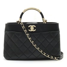Chanel Matelasse Coco Mark Leather Handbag Women Black One Size